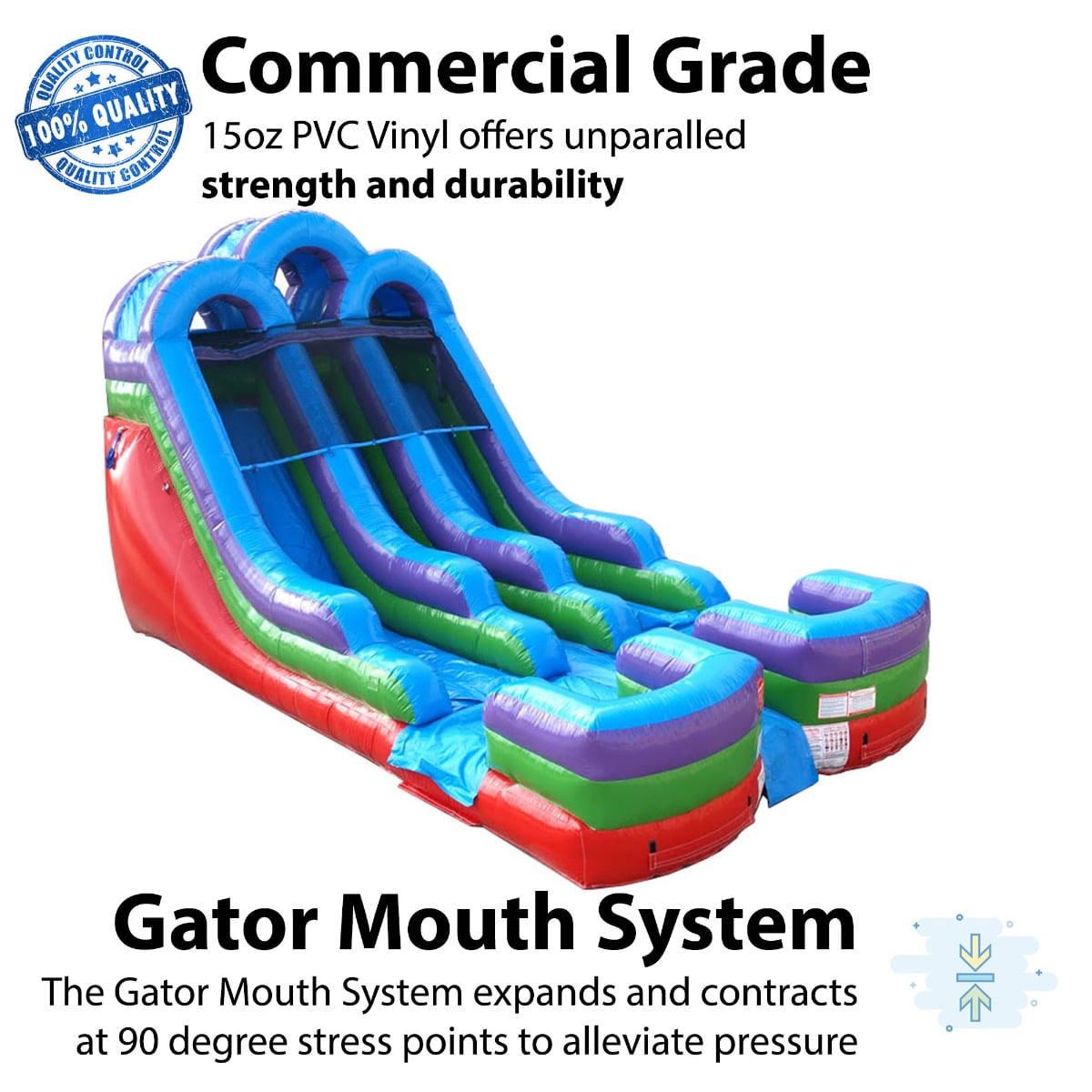 TentandTable Commercial Inflatable Water Slide, Rainbow Dual Lane with Blower, 15 ft
