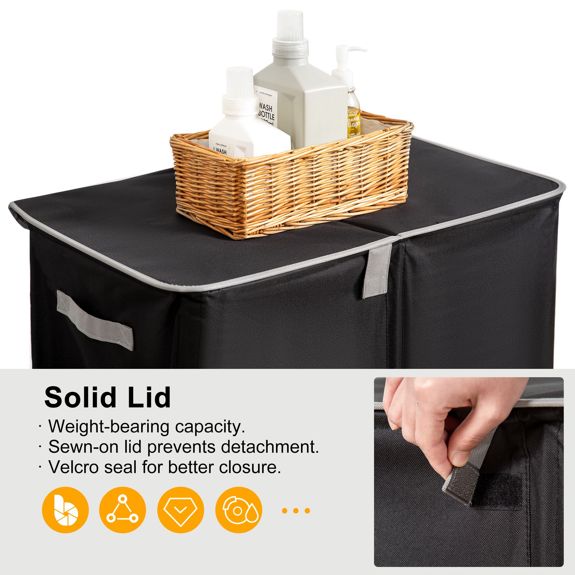 BGTREND Double Laundry Hamper with Lid, 155L Black photo 4