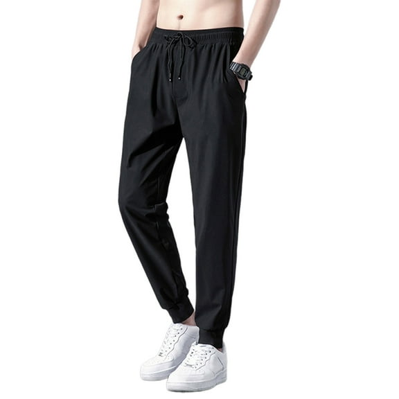 Breathable Mens Jogger Sweatpants Running Gym Athletic Pants Open Bottom/Bundle Leg Soft Comfortable Trouser Black