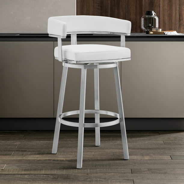 Armen Living Cohen Bar Stool With 360, Brushed Nickel Counter Stools White