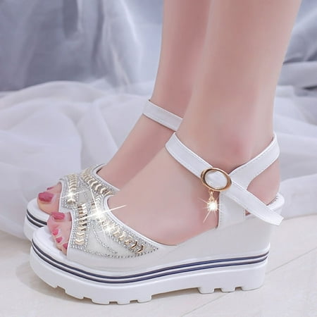 

Bxzhiri Fashion Women Summer Pumps Platform Roman Wedges Crystal Peep Toe s