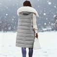 thumbnail image 6 of Women's Long Puffer Vest Hooded Sleeveless Zip Up Button Down Solid Color Winter Coat with Pockets Gray 2XL, 6 of 9