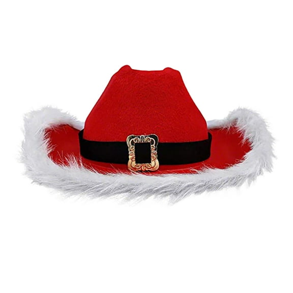 Christmas Party Red Cowboy Hat with White Fluff Edge Western Carnival Santa Claus Hat for Men And Women