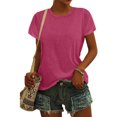 thumbnail image 4 of Womens Basic Blouses Crew Neck Solid Color Short Sleeve Loose Fit Tops 2025 Summer Trendy Casual T-Shirts, 4 of 7