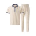 thumbnail image 2 of toraway Costumes pour Hommes Ensemble 2 Pcs Mode Été Deux Pièces Imprimé Col Manches Courtes Pantalon Ensemble Décontracté pour Hommes TG, 2 of 4
