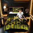 thumbnail image 3 of meiyoeat Neon Lights Twin Comforter Sets for Boys, Sci-Fi Yellow Gaming Bedding Set, Black Reversible 2pcs, 1 Comforter and 1 Pillowcase, 3 of 6