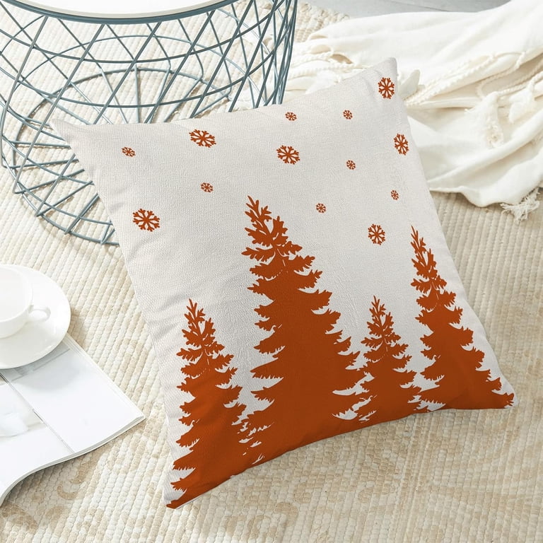 Bonhause Christmas Throw Pillow Covers Set Of 4 - 18x18 Inch Winter Village & Tree Design