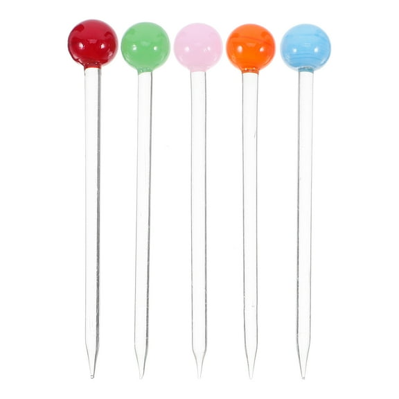 CYLINDSOME 5pcs Cocktail Picks Colorful Glass Ball Fruit Picks Glass Whisking Sticks