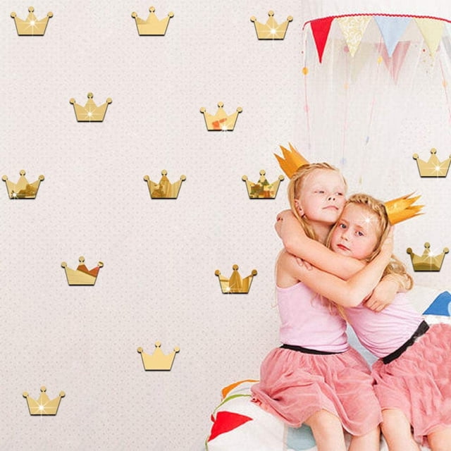Pegatinas de pared glamurosas para la decoración del dormitorio y la sala de estar Corona dorada B