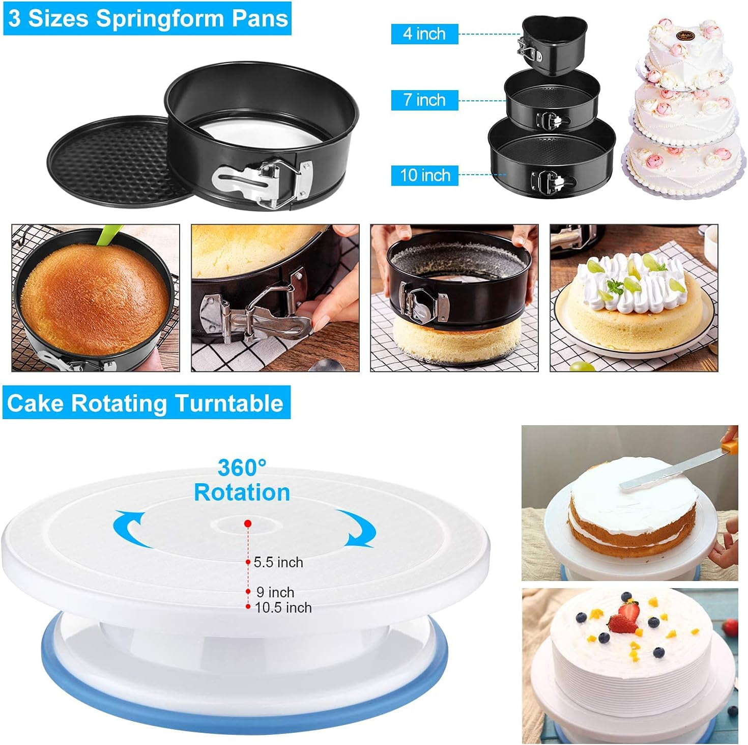 Cake Decorating Supplies, 507 PCS Cake Decorating Kit 3 Packs Spring form Cake  Pans, Cake Rotating Turntable, 48 Piping Icing Tips, 7 Russian Nozzles,  Chocolate Mold Baking, Mother's Day Gift Ideas