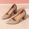 thumbnail image 3 of Tqyyweavej High Heels Pumps for Women Oversized Arch Support Chunky Block Heel Work Office Shoes Slip On Pointed Closed Toe Dressy Shoes, 3 of 9