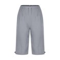 thumbnail image 4 of HKYNLAG Linen Bermuda Shorts for Women Knee Length Lightweight Capri Pants Summer High Waisted Cotton Shorts with Pockets Gray 2XL, 4 of 5