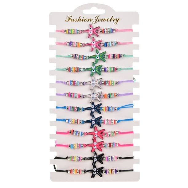 Pulseras para mujer, regalos para mujer, pulsera tejida de cerámica suave de aleación bohemia para niños, juego de 12 pulseras, pulsera de tarjeta de papel