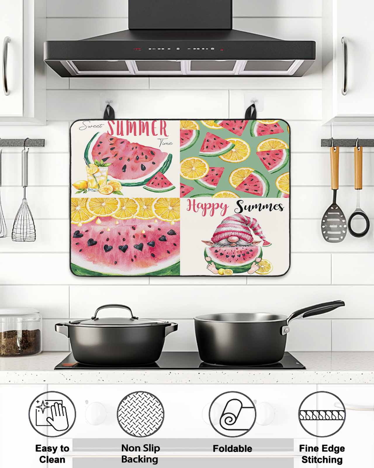 Stove Top Covers for Electric Stove 28.5x20.5 Inches, Red Watermelon Heat Insulation Fireproof Glass Cooktop Protector, Summer Yellow Lemon Gnome Pastoral Countertop Stovetop Cover for Kitchen
