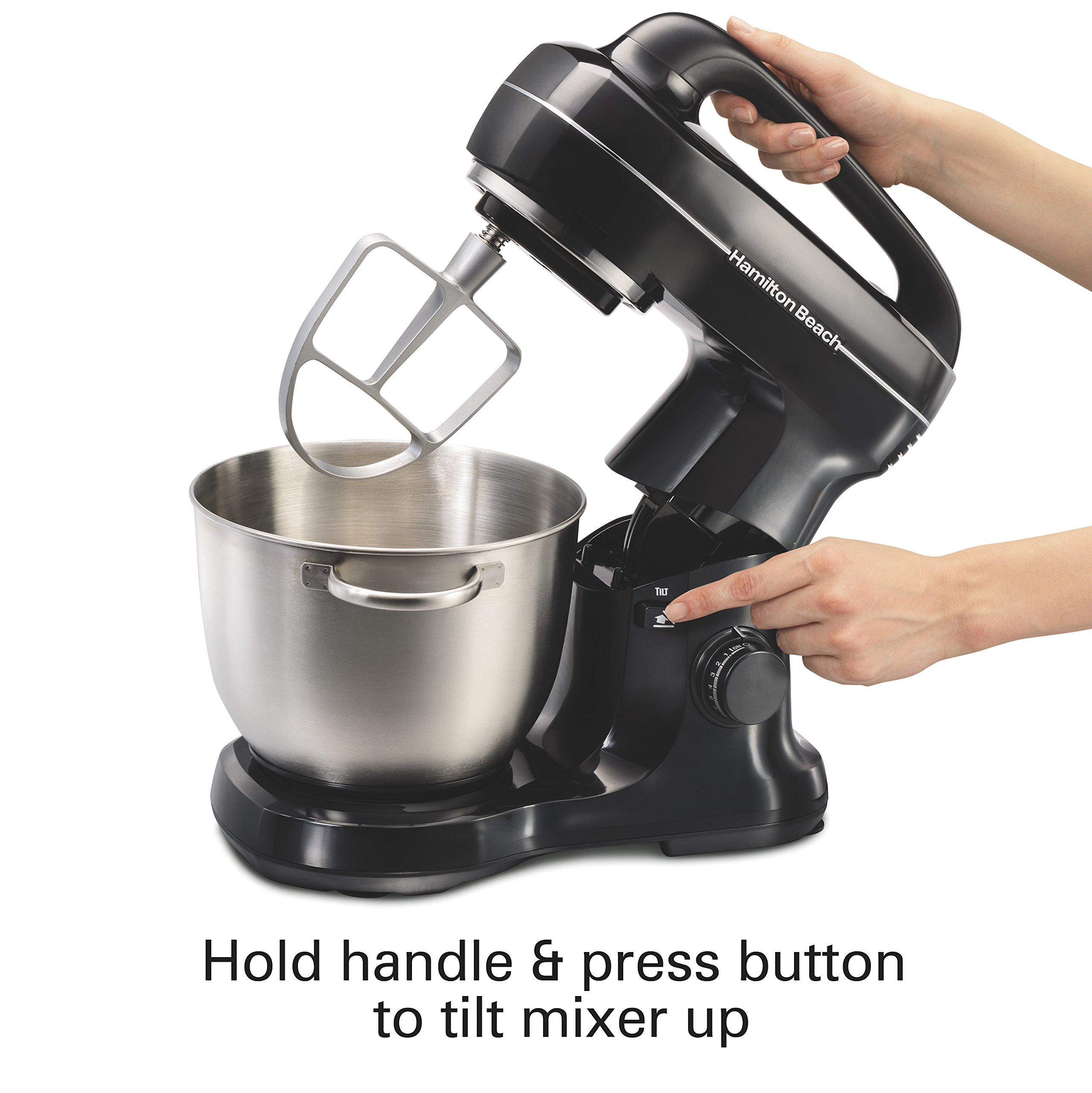 Hamilton Beach 63391 Stand Mixer, 7 Speeds with Whisk, Dough Hook, Flat Beater Attachments, 4 Quart, Black - image 4 of 7