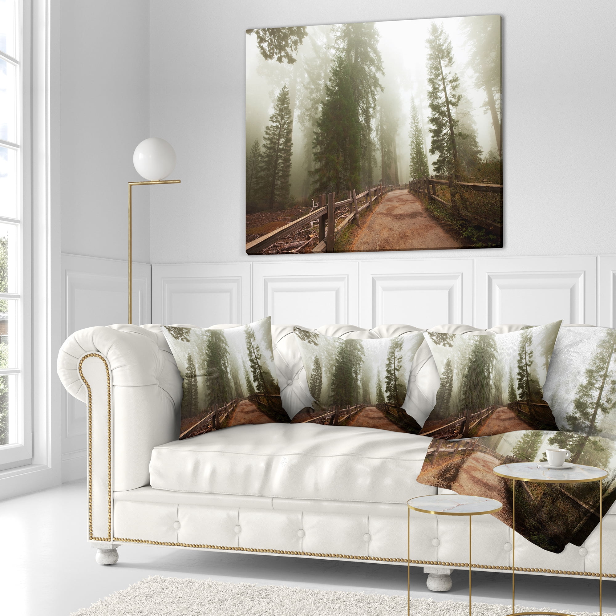 Designart Foggy Sequoya National Park - Landscape Printed Throw Pillow - 16x16