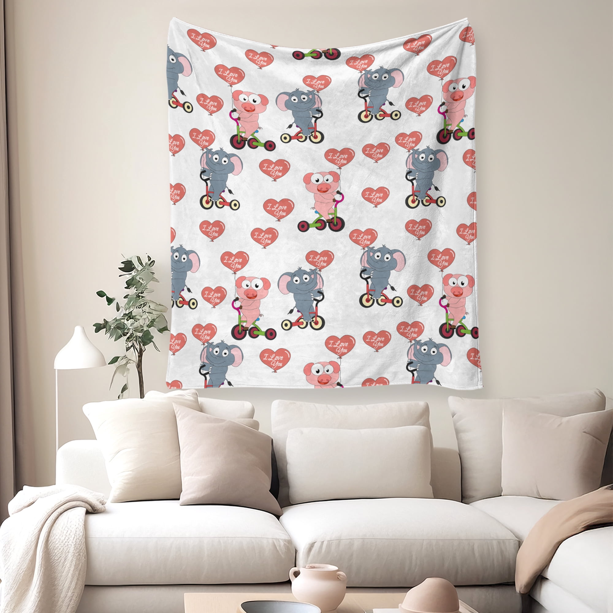 Flannel Fleece Throw Blanket, Soft Large Throw Blanket, Lightweight Cozy Plush Throw Blanket Fit Sofa Bed, 30"x40", Pigs and Elephants
