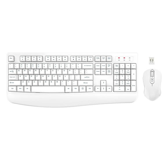 Combo de teclado y ratón inalámbricos EDJO de tamaño completo, blanco