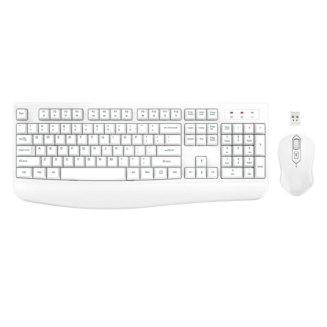Combo de teclado y ratón inalámbricos EDJO de tamaño completo, blanco