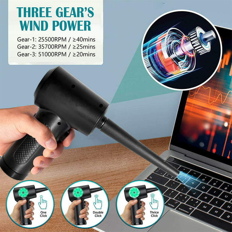 Compressed Air Duster Electric Dust-Blower-Air-Spray - 3 Speed 51000 RPM  Keyboard Cleaner with 6000 mAh Battery LED Light PC Cleaning Kit for Laptop