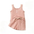 thumbnail image 1 of Kmbangi 2Pcs Toddlers Summer Tracksuit, Solid Color Ribbed Vest + Shorts, 1 of 5