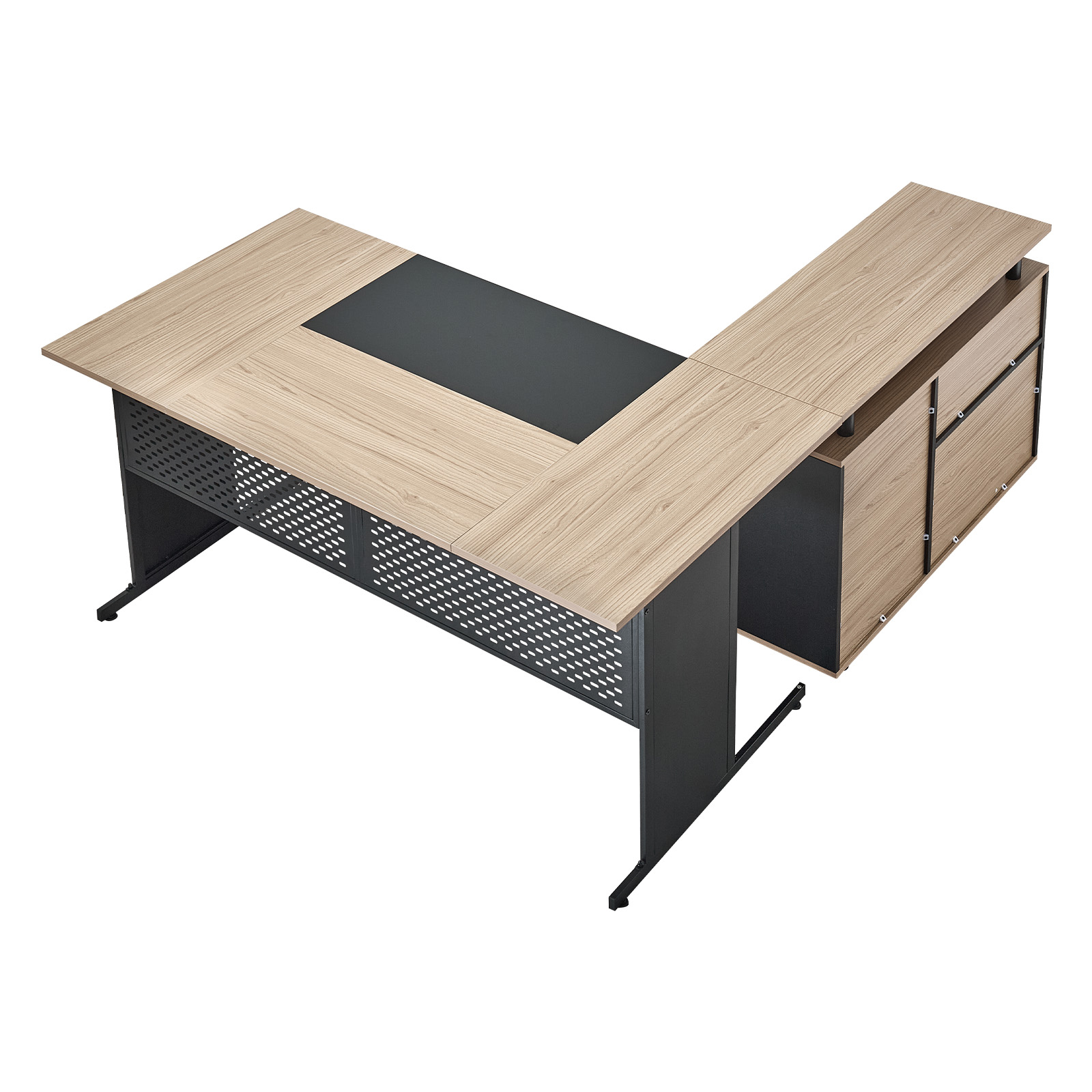 KFFKFF L-Shaped Office Desk with Storage, Modern Reversible Workstation with Drawers and Cabinet, Durable Wooden Table for Work, Study, or Writing, 350 lbs Load Capacity, Easy to Assemble