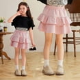 thumbnail image 4 of SERTG Girls Solid Color Tiered Skirt Elastic Waist Casual Everyday Fall Winter Soft Knit Flared Bottoms Dress for Kids(Pink,7-8 Years), 4 of 9