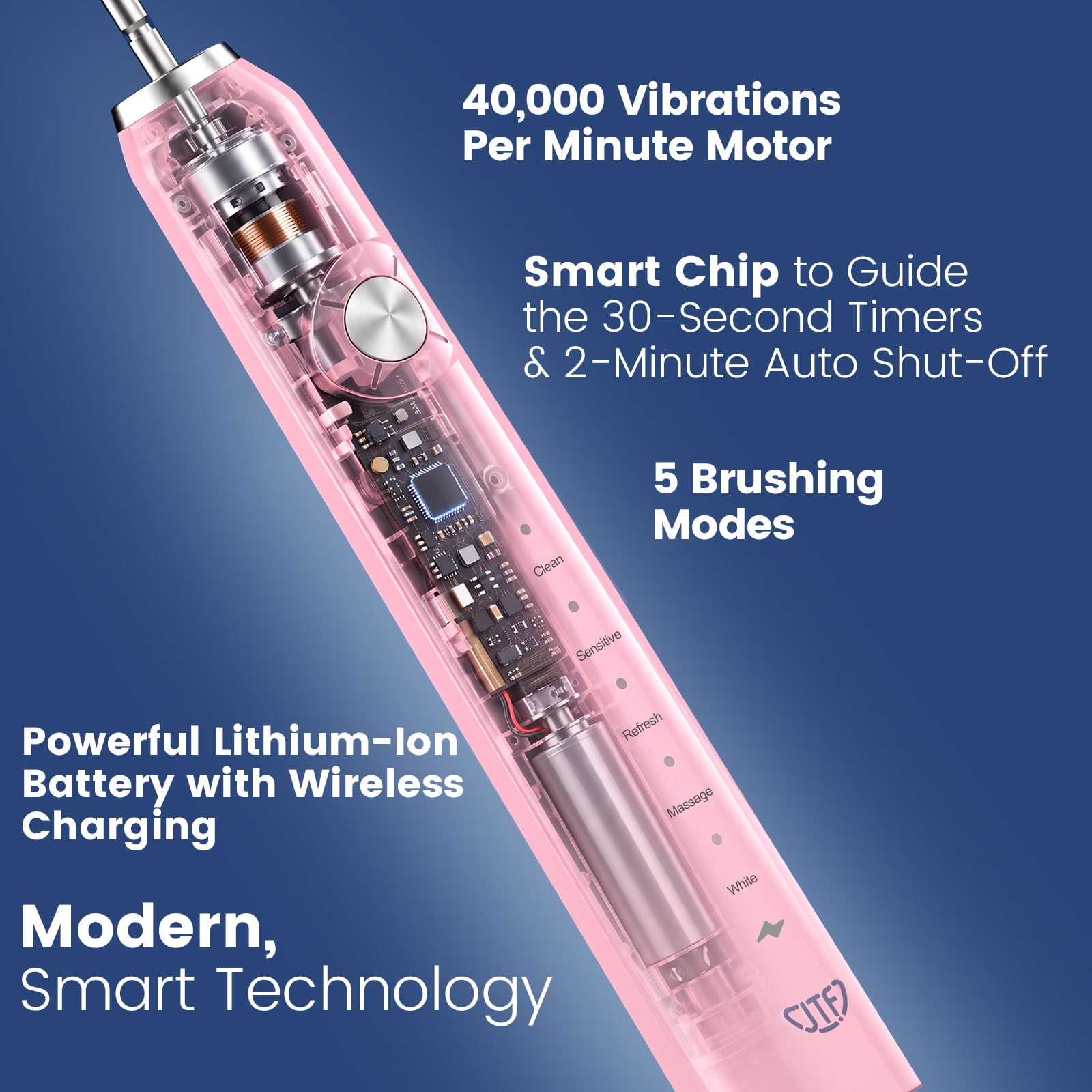 JTF Sonic Electric Toothbrush for Adults and Kids with Travel Case and 6 Brush Heads, 5 Modes 40000 VPM Rechargeable Power Toothbrush with Wireless Charger, IPX7 Waterproof... JTF Sonic Electric Toothbrush for Adults and Kids with Travel Case and 6 Brush Heads, 5 Modes 40000 VPM Rechargeable Power Toothbrush with Wireless Charger, IPX7 Waterproof... - Image 2