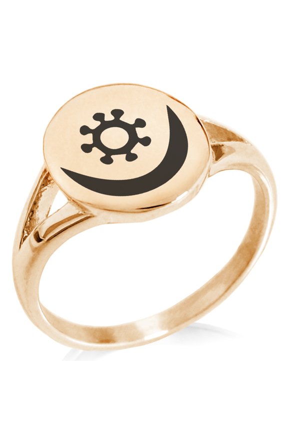 Stainless Steel Aztec Harmony Rune Minimalist Oval Top Polished Statement Signet Ring