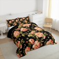 thumbnail image 3 of Homewish Retro Floral Full Size Comforter Sets,Natural Plant Bedding Comforter Set,Pink Black Bedding Sets For Kids,Ultra Soft Home Decor Reversible,3 Pieces, 3 of 8