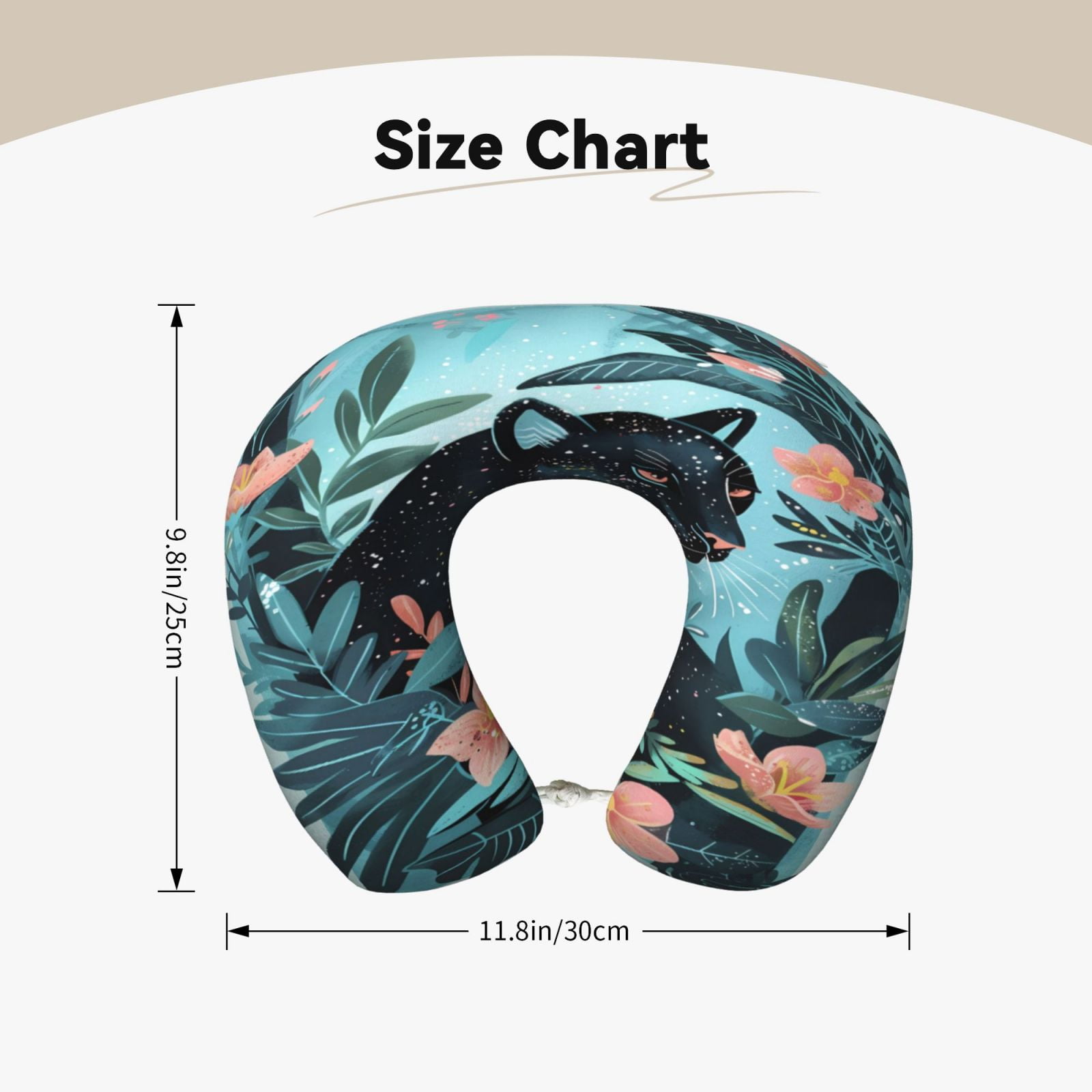 Xecao Black Panther Floral Illustration Print Memory Foam Cervical Neck Pillow Versatile U-Shaped Pillows for Home,Office,Camping,Travelling,Soft Washable Cover