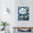 thumbnail image 3 of JEUXUS  Rose Flower Picture Canvas Wall Art White Floral Blue Theme for Living Room Bedroom Decor with Framed Ready to Hang, 3 of 4