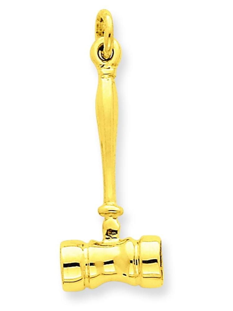 FindingKing 14K Yellow Gold 3D Gavel Charm Judge Court Jewelry