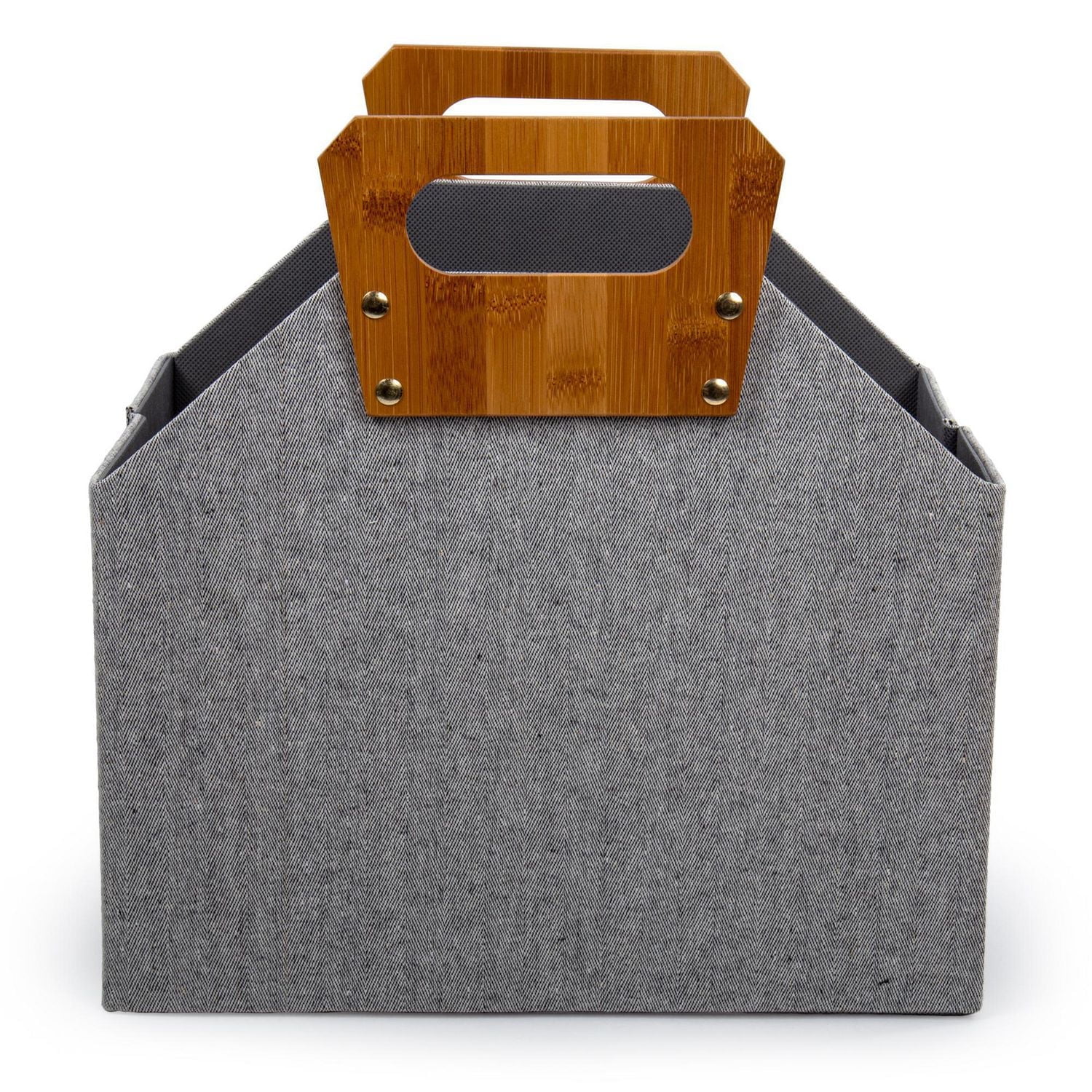 Truu Design Panier de rangement pliable moderne et élégant en papier gris avec poignées en bambou