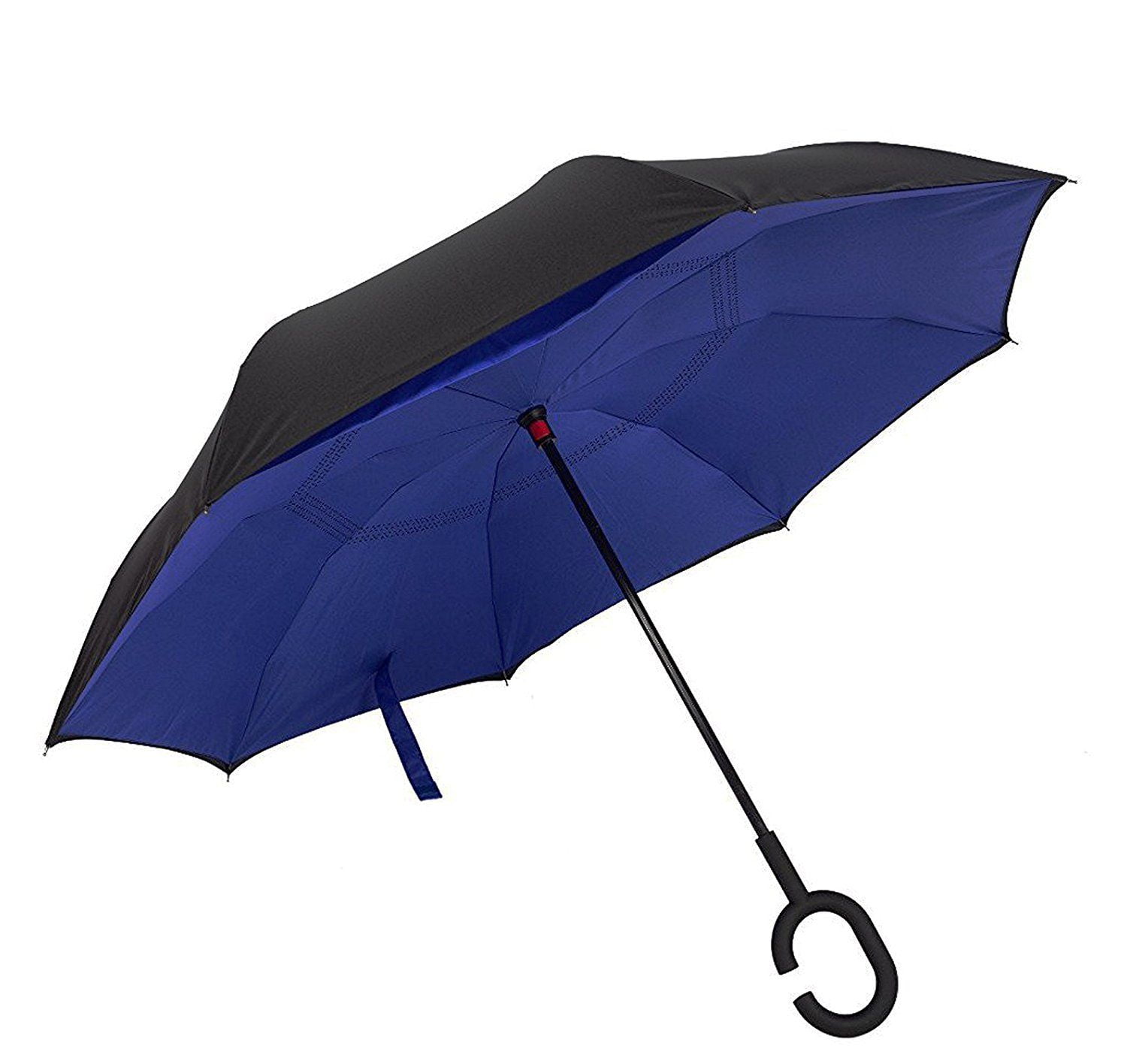 Reflective Inverted C-Handle Umbrella Windproof Folding Upside Down Safety RP45 