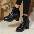 thumbnail image 5 of Ankle Boots for Women Matte Side Zip Round Toe Chunky High Heel Casual British Style Boots Black 9.5, 5 of 7