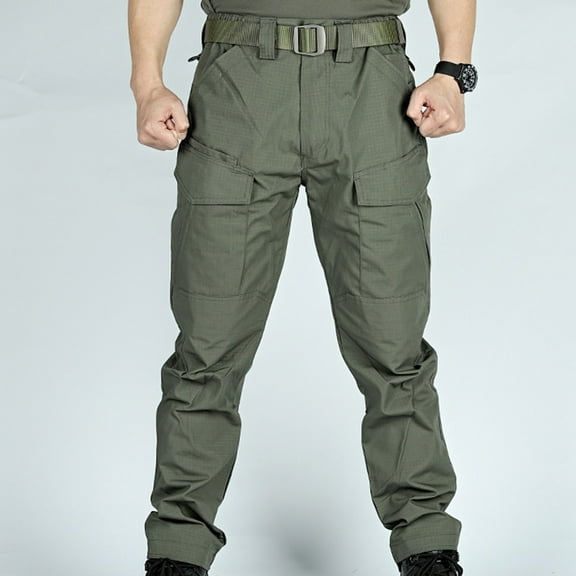 lkfuzj Men's All-season Breathable Polyester Cotton Multi-Pocket Cargo Pants with Elastic Waist for Outdoor Casual Daily Activities