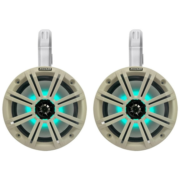 1 Pair (QTY 2) of Kicker 8" 2-Way 300 Watts Max Power Coaxial Marine Audio MultiColor LED Speakers with White Grilles, (QTY 2) 8" Marine Tower Speaker Enclosures - White