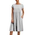 thumbnail image 2 of Jiyugala Summer Dresses 2023 Solid Color Fashion OL Cotton Linen Round Neck Dress, 2 of 6