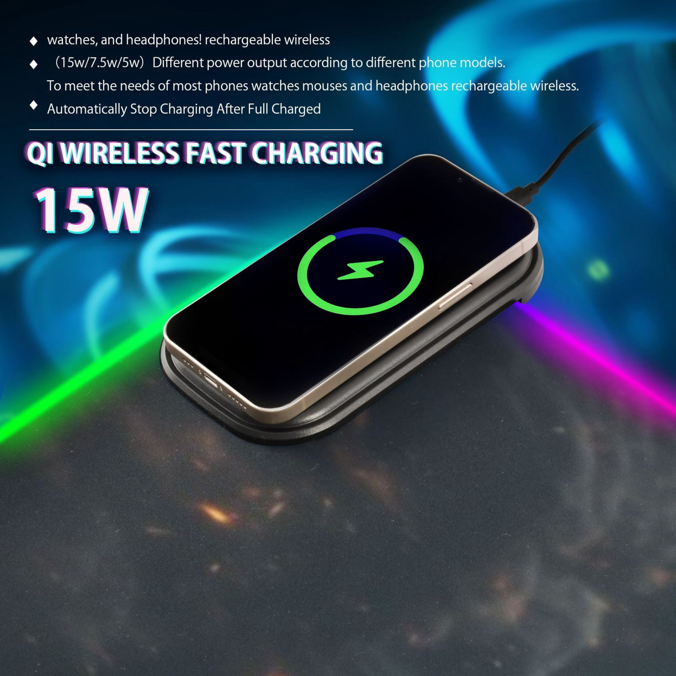 Wireless Charging Mouse Pad Large RGB Gaming Desk Mat 13 Light Modes Mousepad 31.5x11.8 Astronaut in Nebula
