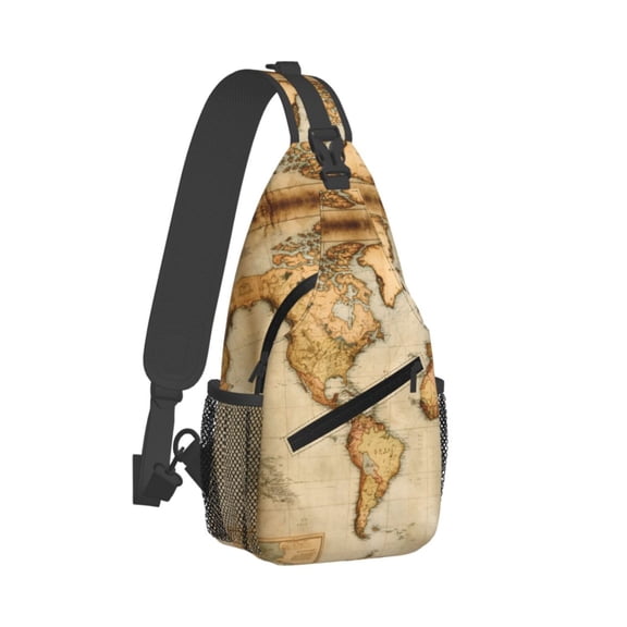 Women Men Vintage Style World Map Crossbody Sling Bag Casual Chest Bakpack