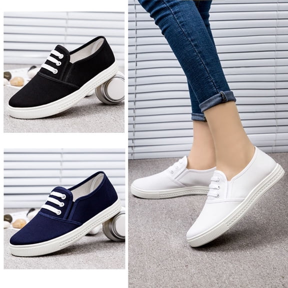 CHWshoes Canvas Tennis Shoes for Women Low Top Casual White Black Sneakers for Women Slip on Fashion Comfortable Walking Shoes,White Size 39
