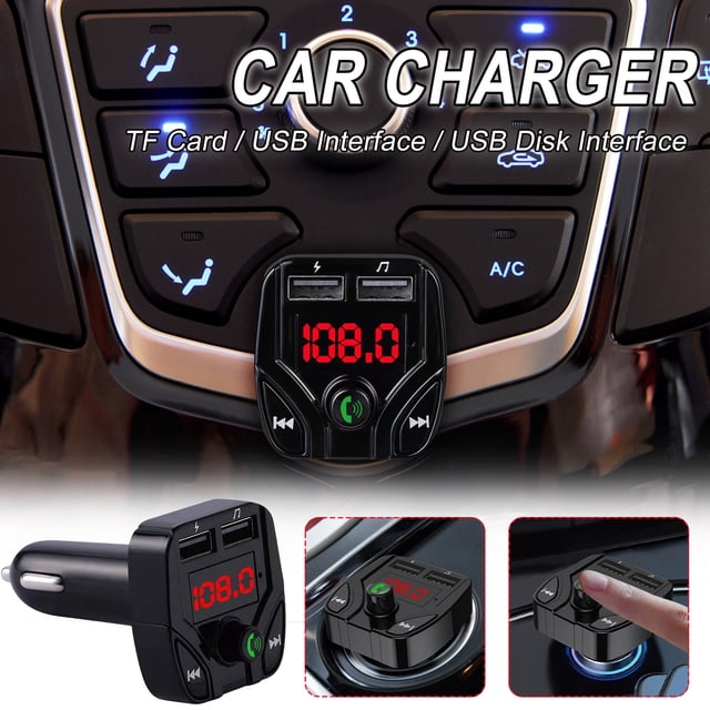 Adaptador USB dual para automóvil Kit inalámbrico Bluetooth QC3.0 Cargador USB rápido Transmisor FM Bluetooth manos libres