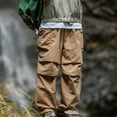 thumbnail image 2 of Jinhomg Mens Baggy Cargo Pants Loose Fit Elastic Waist Drawstring Pants Big and Tall Casual Solid Wide Leg Hip Hop Trousers with Pockets Deal of The Day Clearance Khaki XL, 2 of 9
