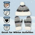 thumbnail image 2 of BambooMN Women's Classic Winter Fleeced Thermal Pom Pom Beanie Hat and Mittens Set, White/Gray Snowflake, 2 of 5