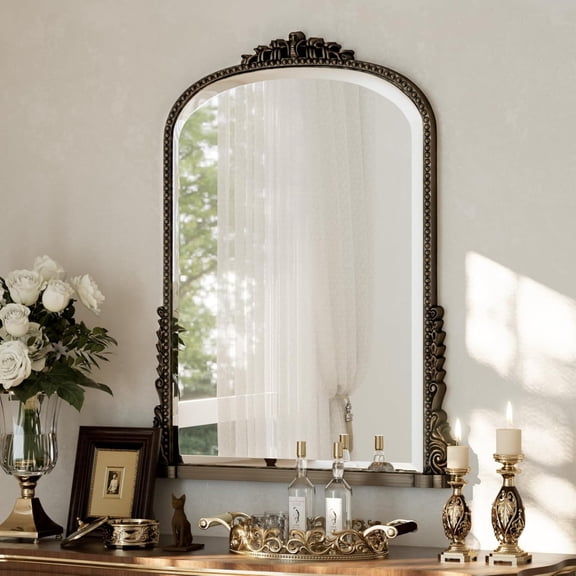 AUROMIR 32"x 24" Arched Bathroom Mirror Vintage Vanity Mirror Decor Wall Mirror, Antique Bronze