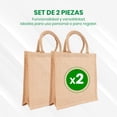 thumbnail image 4 of Set de 2 Bolsas de Yute Mayan con Asas de Algodón | Bolsas Tote Bag con Interior Plastificado | Bolsa de Playa |Ideal para Compras y como Regalo | 100% Reutilizable | 30 x 30 x 10 cm, 4 of 6
