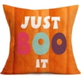 thumbnail image 4 of 4 Pack Halloween Boo Theme Throw Pillow Covers Cotton Linen Halloween Quote Saying Funny Word Quote Pillow Cover Square Orange Background Burlap Throw Pillowcase for Couch (Boo 4Pack), 4 of 6