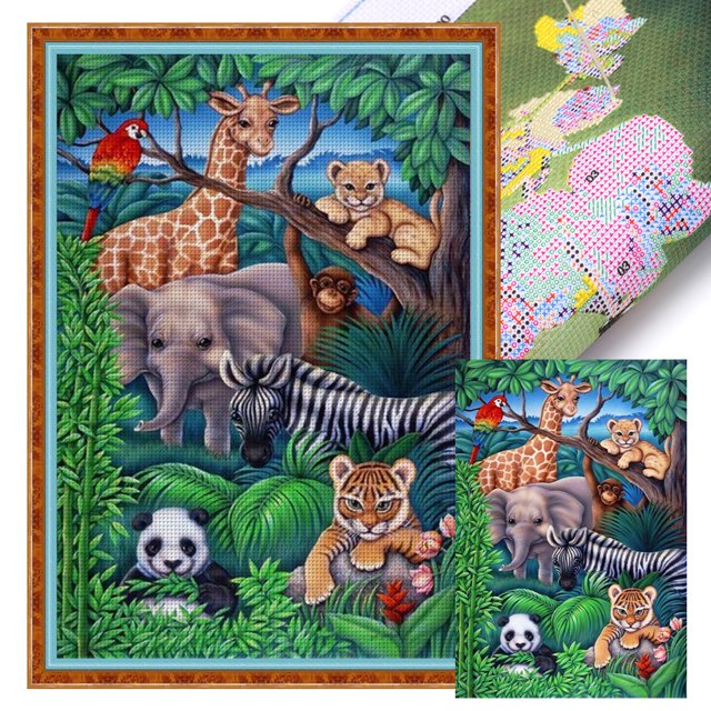 Hilo Algodón Ecológico Bordado Punto Cruz Del Mundo Animal Impreso 11CT 40x60cm