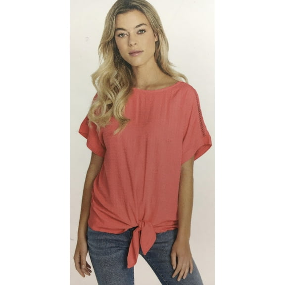 Buffalo David Bitton Women's Tie Front Blouse, Coral XL - NEW